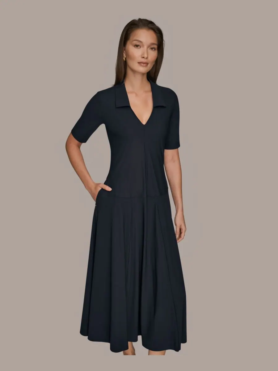 Женское платье-поло с рукавами до локтя Donna Karan Weekend — черный