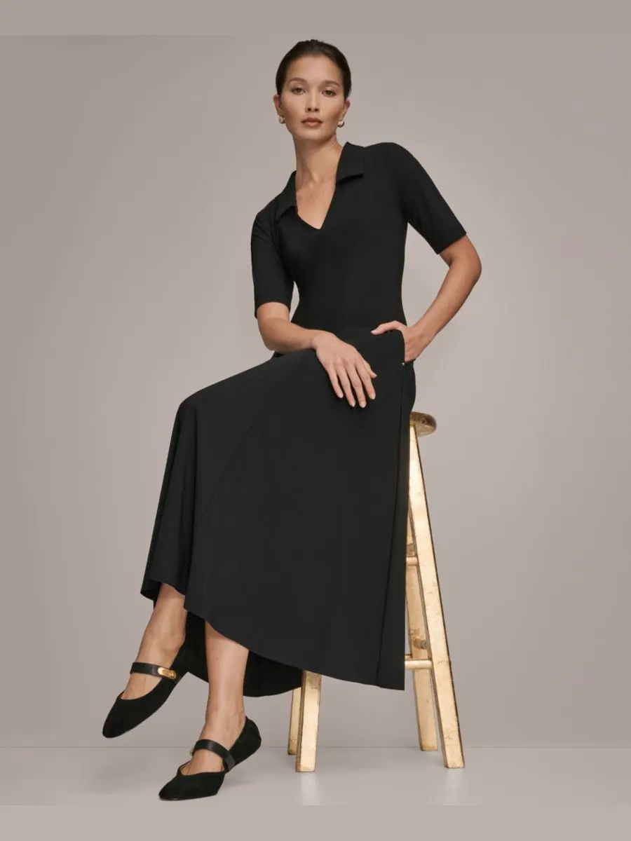 Женское платье-поло с рукавами до локтя Donna Karan Weekend — изображение 4 из 5, черный