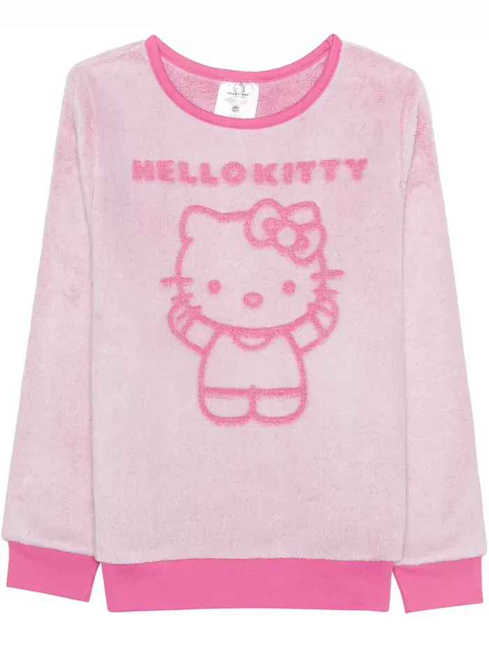 Детская толстовка с длинным рукавом и тиснением для девочек 7-14 лет Hello Kitty — розовый