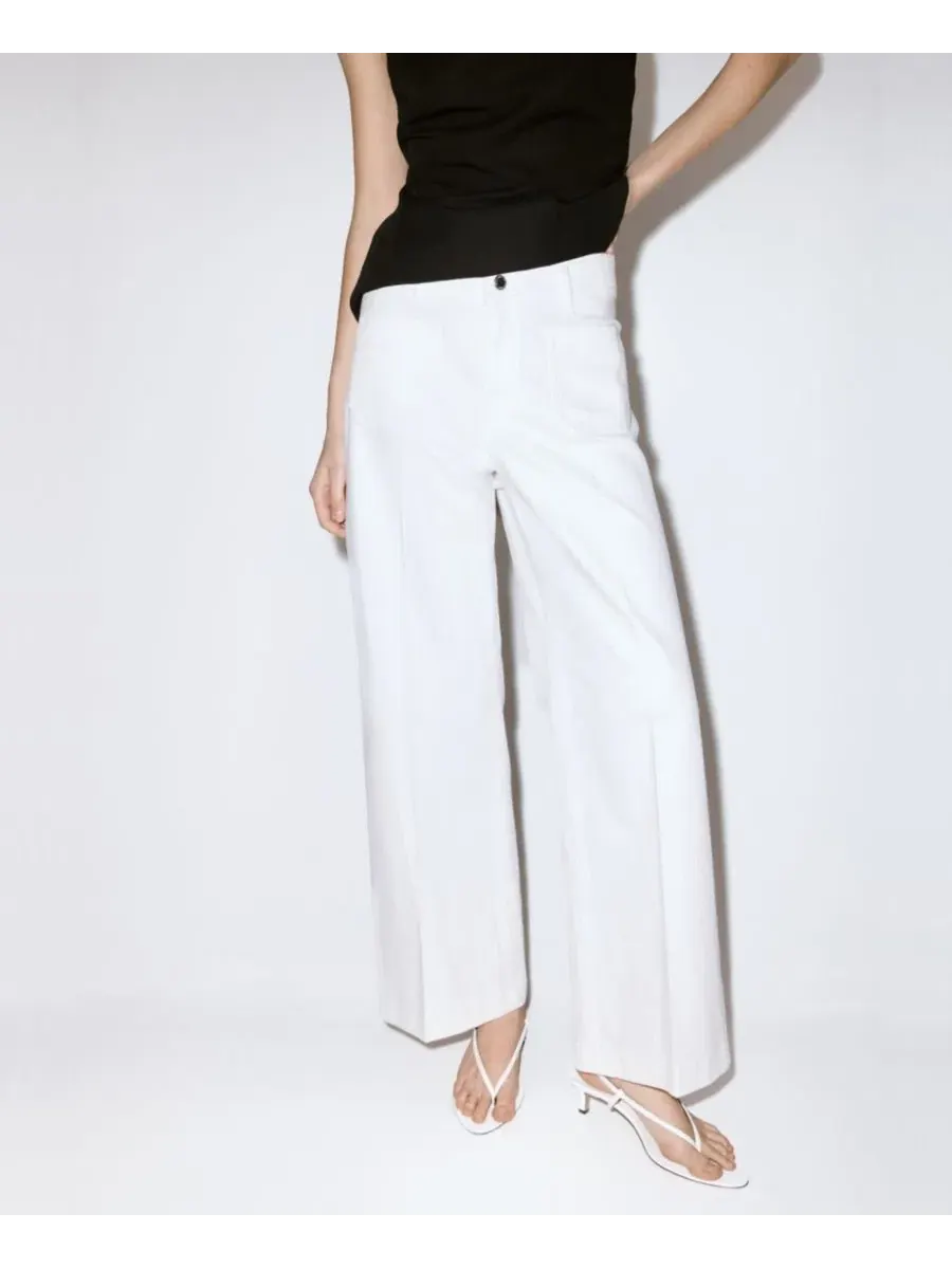 Джинсы с высокой посадкой и широкими штанинами, модель High-Waisted Wide leg Jeans MANGO