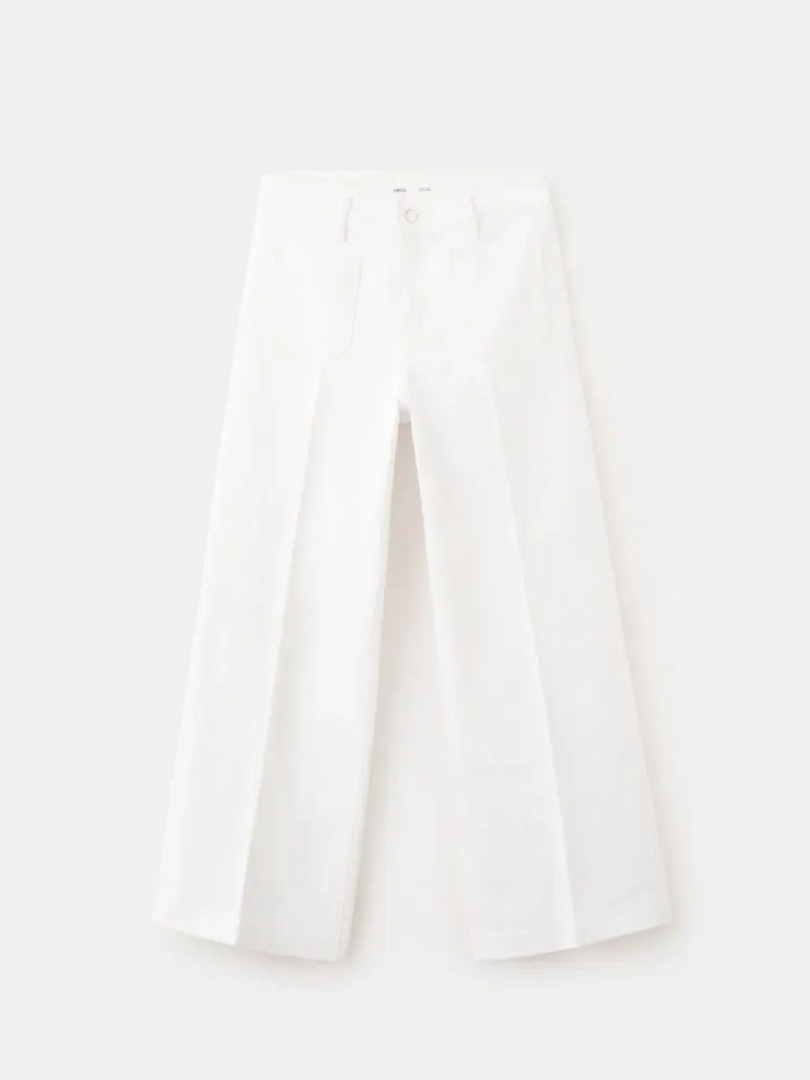 Джинсы с высокой посадкой и широкими штанинами, модель High-Waisted Wide leg Jeans MANGO — изображение 2 из 9, белый