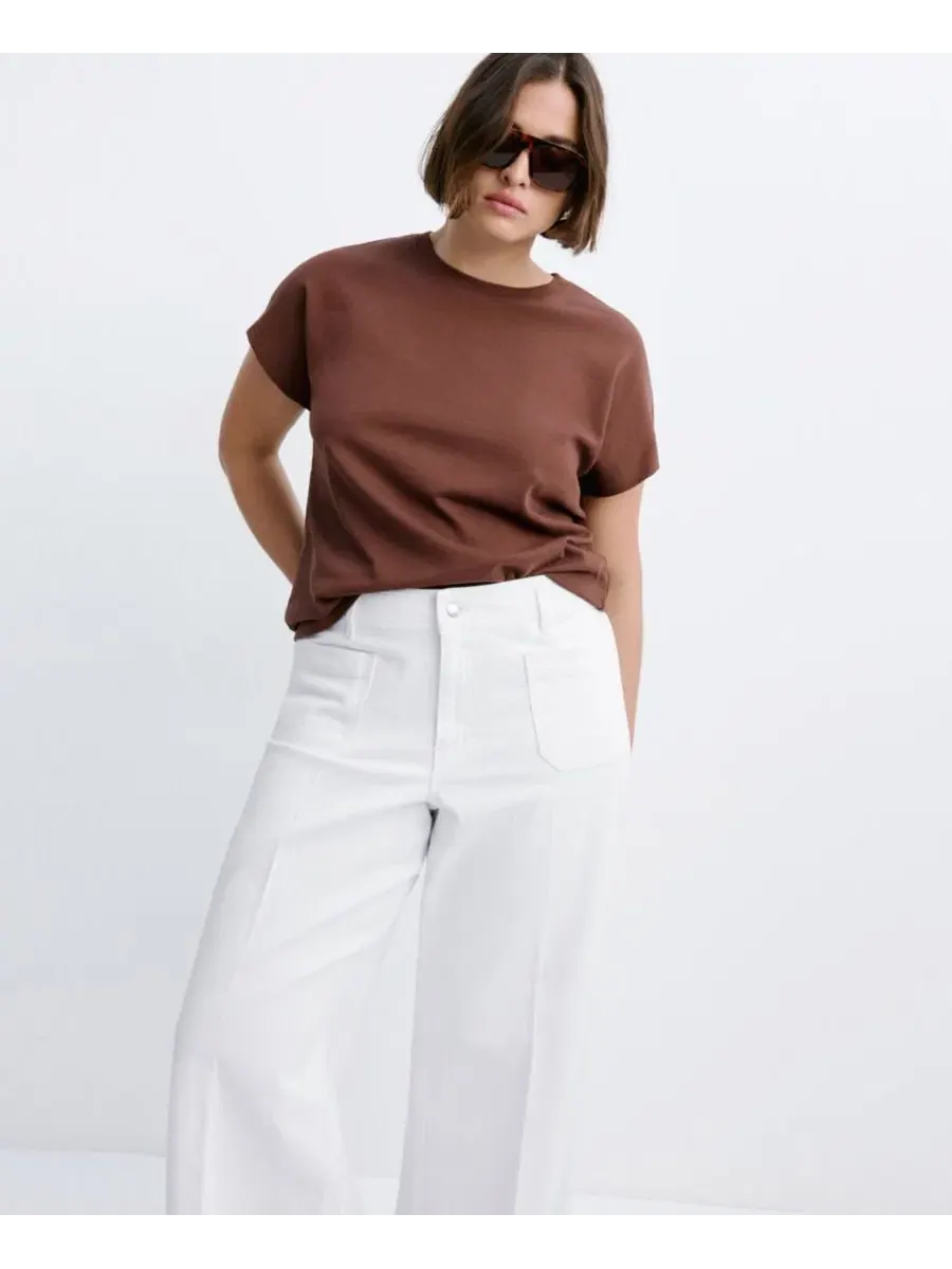 Джинсы с высокой посадкой и широкими штанинами, модель High-Waisted Wide leg Jeans MANGO — изображение 4 из 9, белый