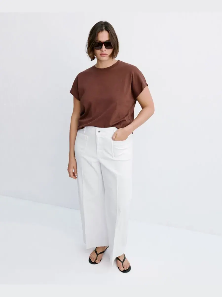 Джинсы с высокой посадкой и широкими штанинами, модель High-Waisted Wide leg Jeans MANGO — изображение 6 из 9, белый
