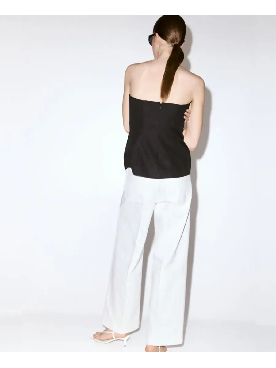 Джинсы с высокой посадкой и широкими штанинами, модель High-Waisted Wide leg Jeans MANGO — изображение 8 из 9, белый