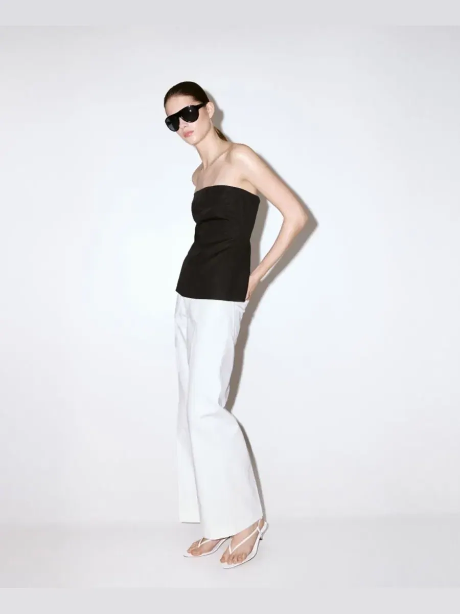 Джинсы с высокой посадкой и широкими штанинами, модель High-Waisted Wide leg Jeans MANGO — изображение 9 из 9, белый