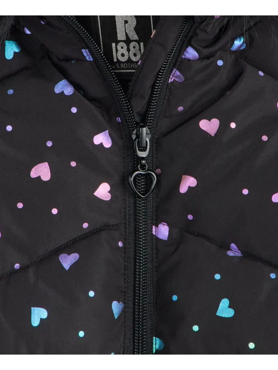 Детская куртка-пуховик стеганая с принтом, модель Foil Quilted Puffer Jacket With Faux-Fur-Trim — изображение 3 из 3, черный