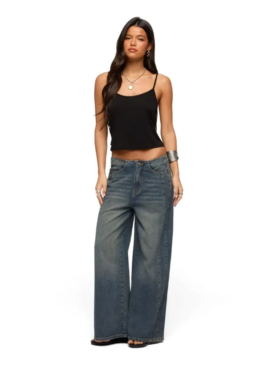 Джинсы свободного кроя с заниженной посадкой Elia No Waistband Low Rise Baggy Jeans Edikted — изображение 3 из 5, синий