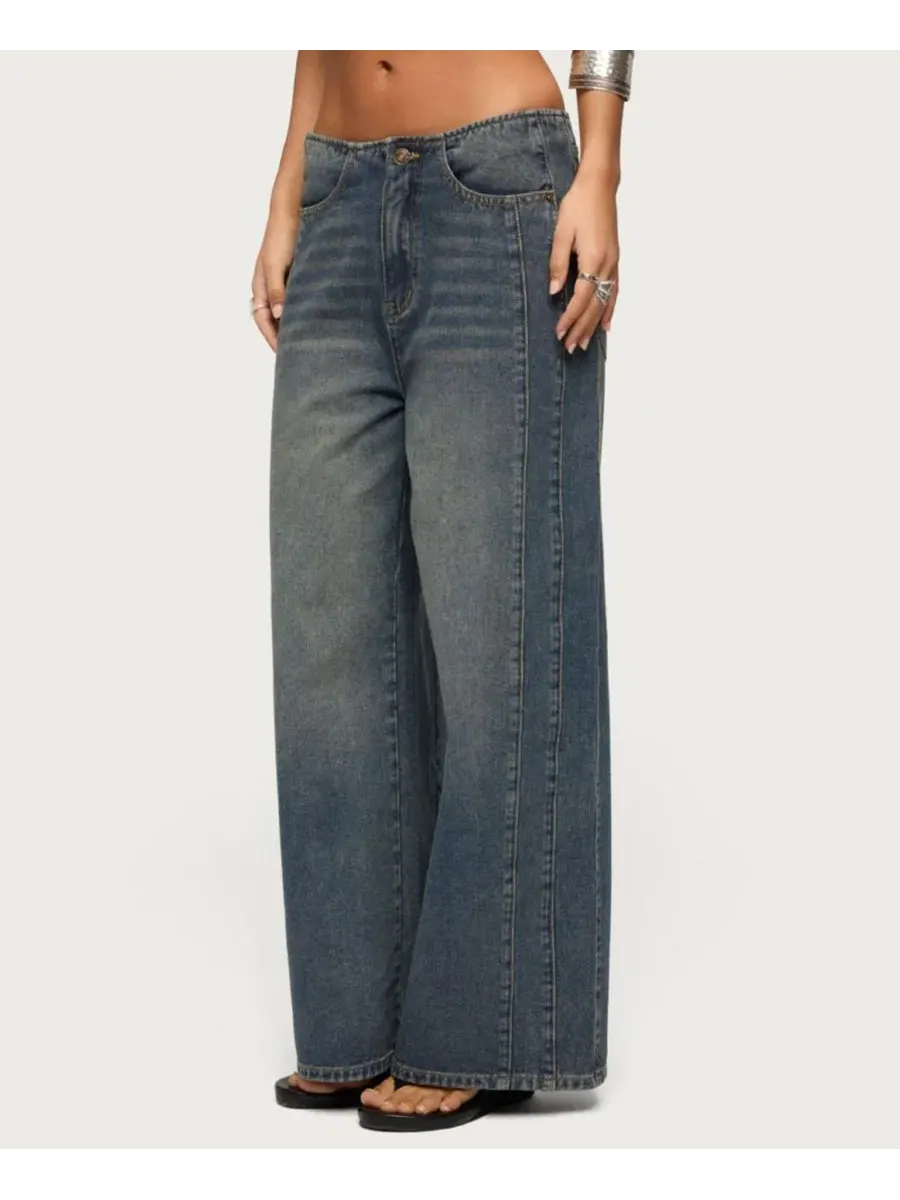 Джинсы свободного кроя с заниженной посадкой Elia No Waistband Low Rise Baggy Jeans Edikted — изображение 4 из 5, синий