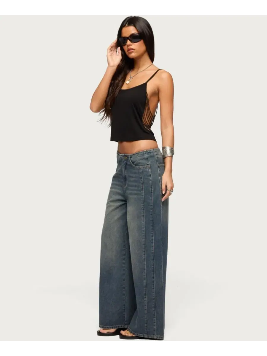 Джинсы свободного кроя с заниженной посадкой Elia No Waistband Low Rise Baggy Jeans Edikted — изображение 5 из 5, синий