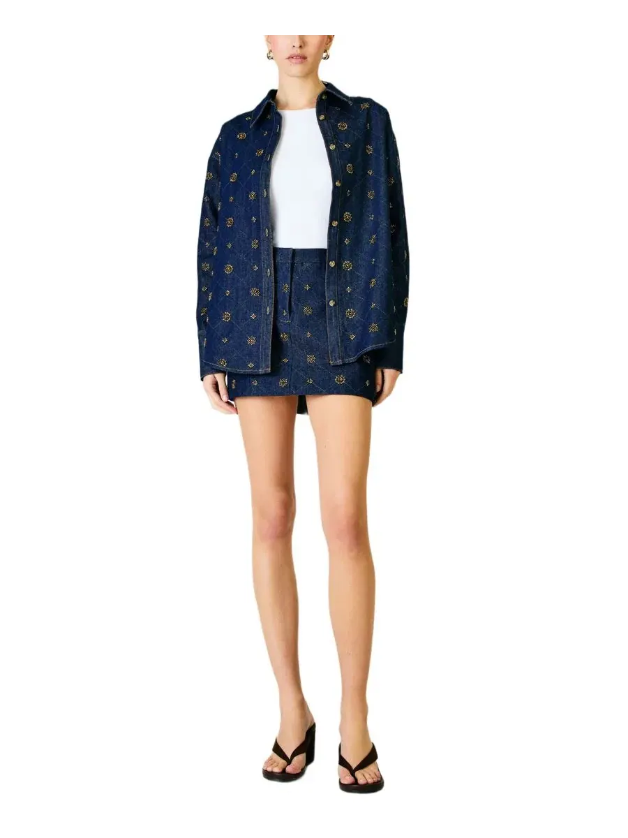 Джинсовая куртка с бисером Attina Beaded Denim Jacket Line & Dot — изображение 2 из 6, светлый синий