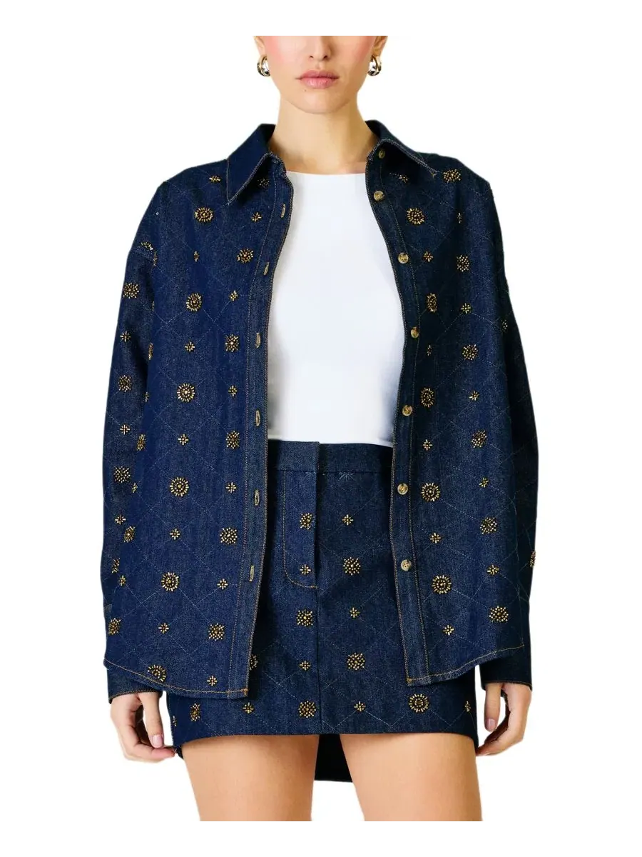 Джинсовая куртка с бисером Attina Beaded Denim Jacket Line & Dot — изображение 4 из 6, светлый синий