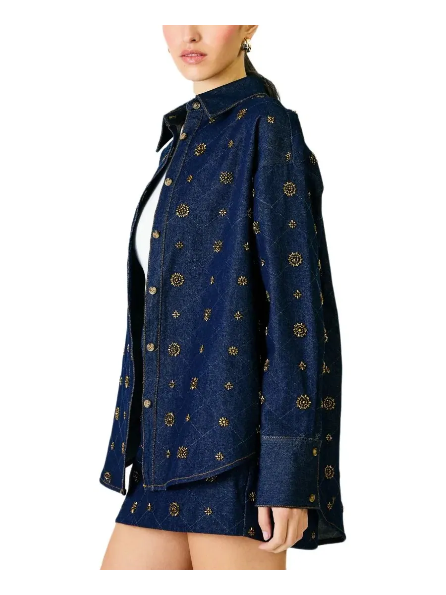 Джинсовая куртка с бисером Attina Beaded Denim Jacket Line & Dot — изображение 5 из 6, светлый синий