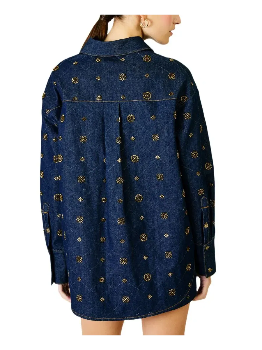 Джинсовая куртка с бисером Attina Beaded Denim Jacket Line & Dot — изображение 6 из 6, светлый синий