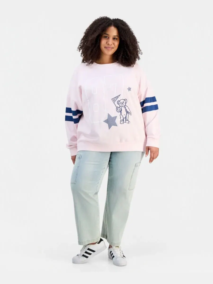 Свитшот женский из футера с вышивкой Varsity Rebel Veil — изображение 2 из 4, розовый
