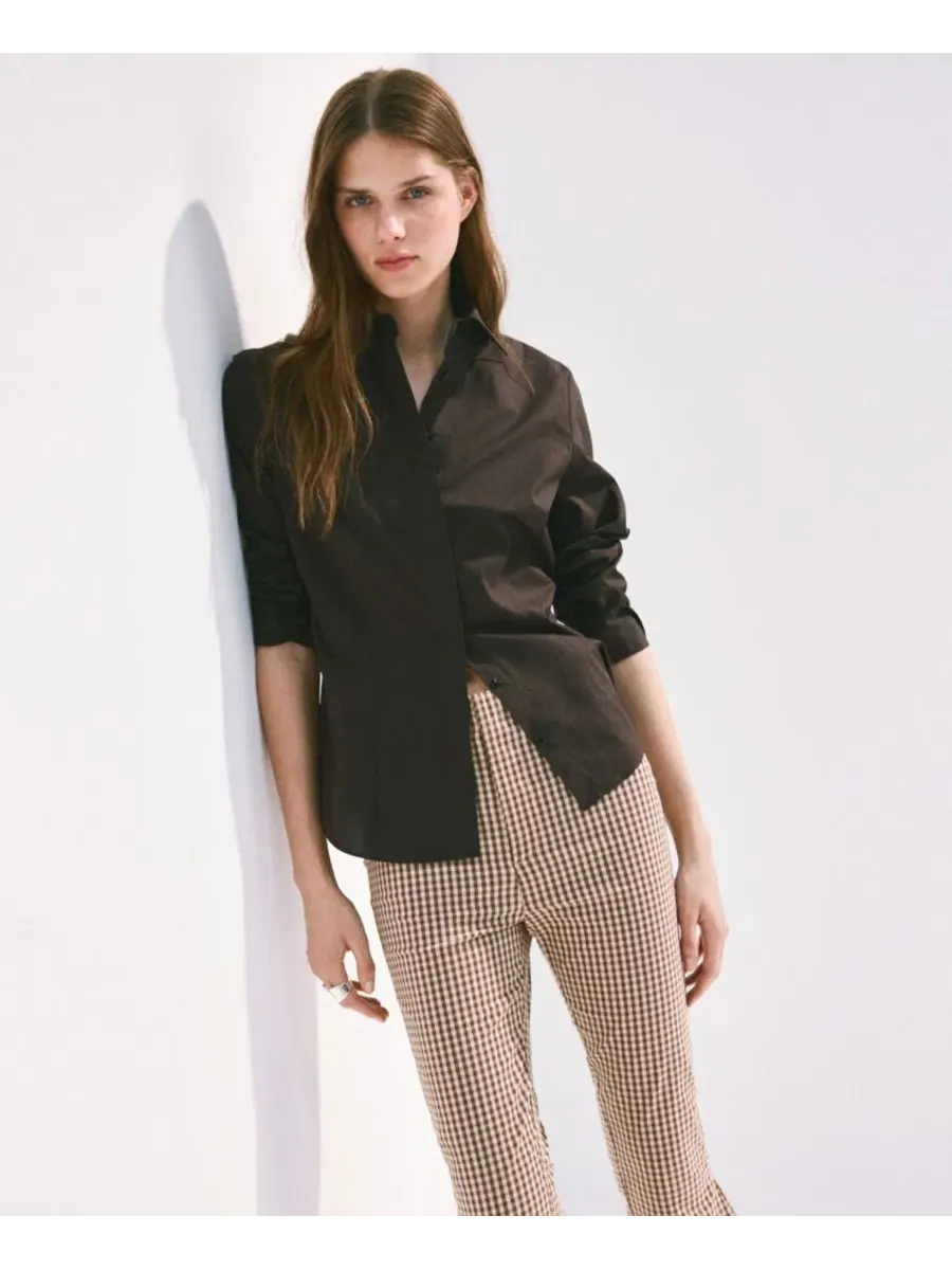 Капри с клетчатым принтом, модель Gingham Check Capri Trousers MANGO — изображение 3 из 6, коричневый