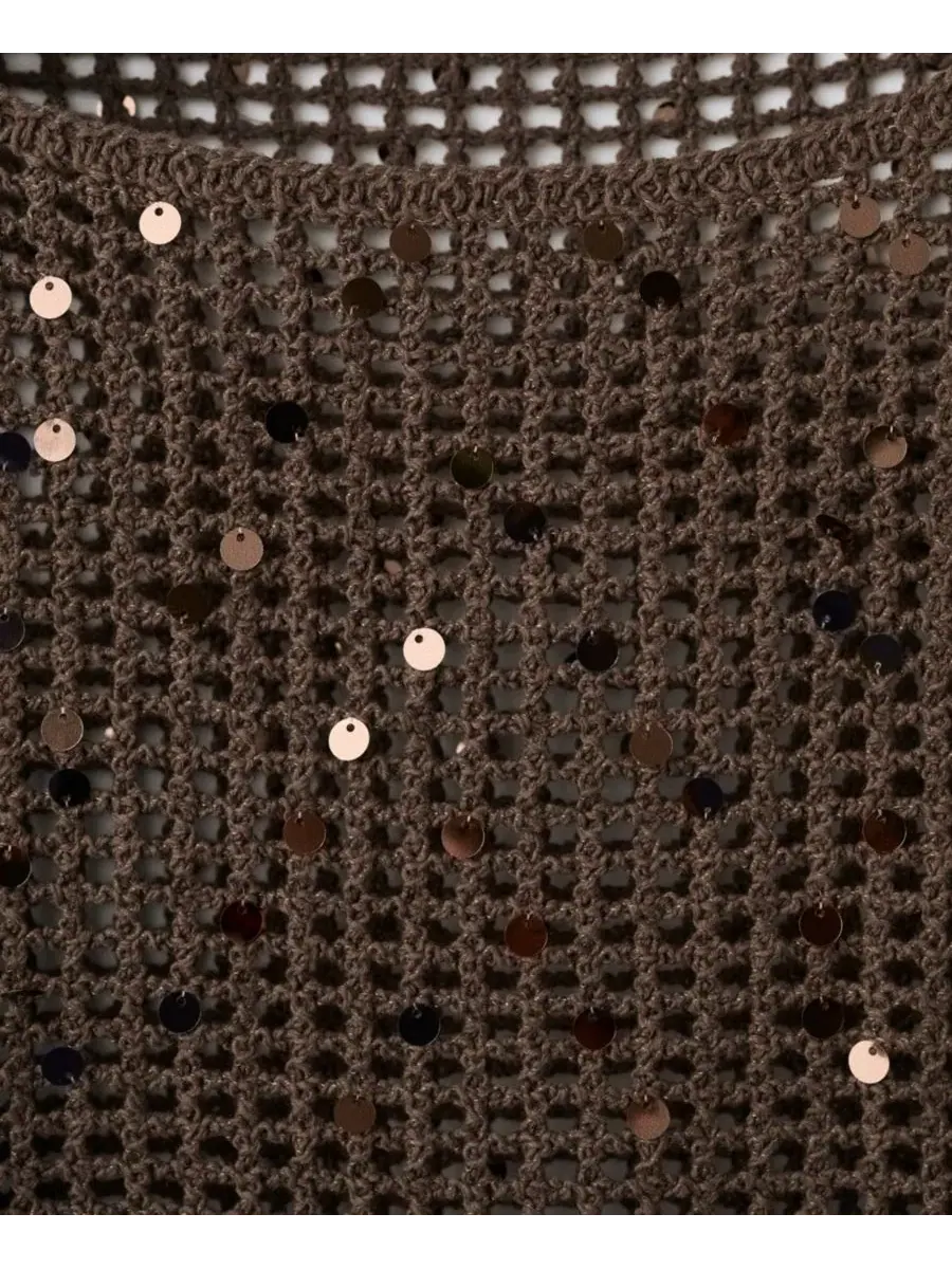 Свитер с пайетками из хлопка с круглым вырезом и длинным рукавом, модель Sequin Crochet MANGO — изображение 2 из 5