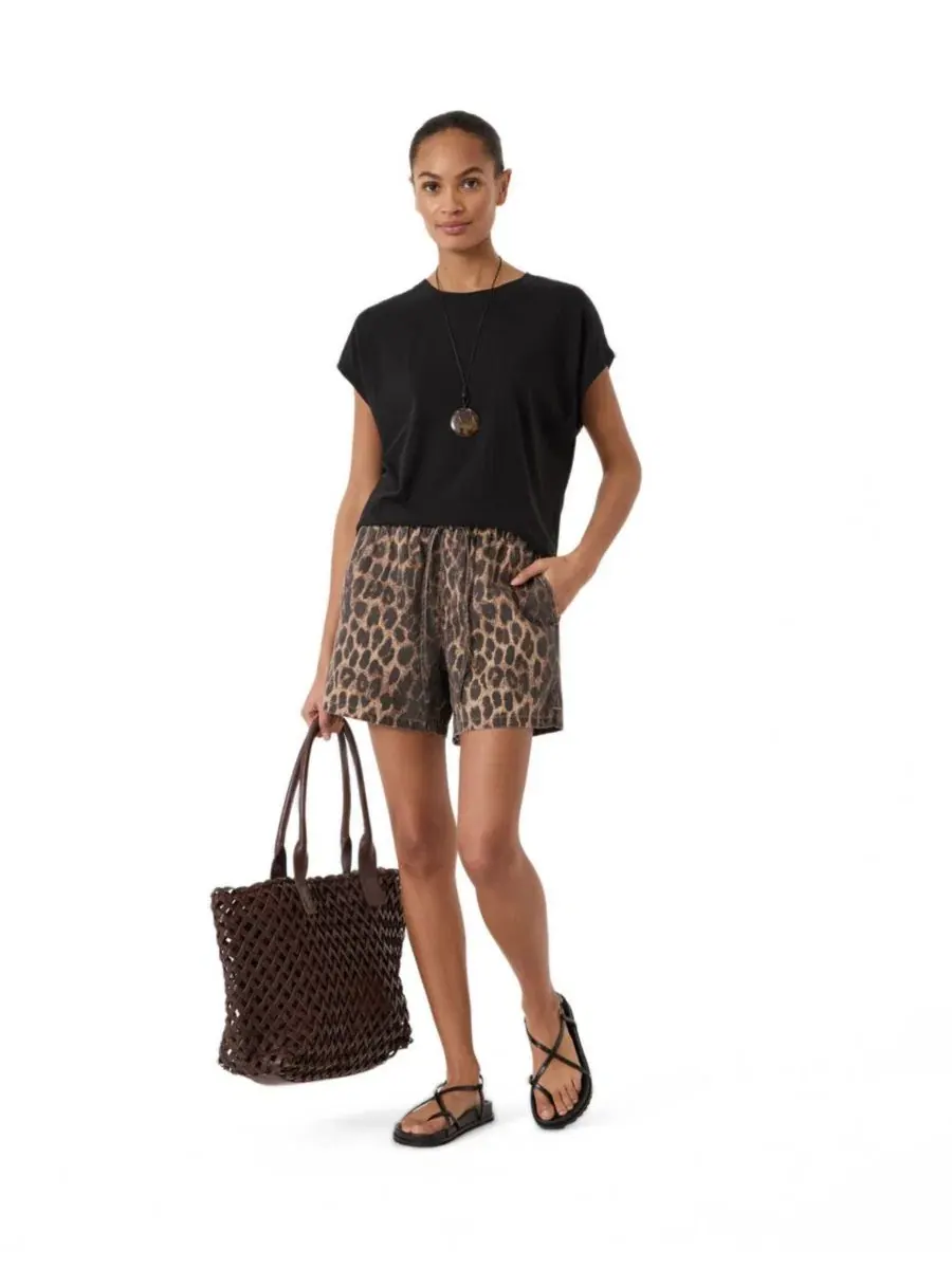 Шорты Betty из денима с эластичным поясом и принтом Leopard Hush — изображение 2 из 6, коричневый