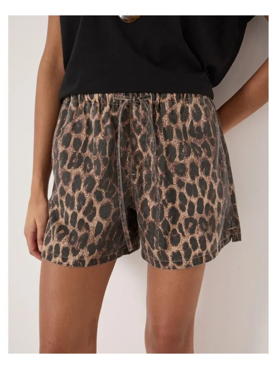 Шорты Betty из денима с эластичным поясом и принтом Leopard Hush — изображение 3 из 6, коричневый
