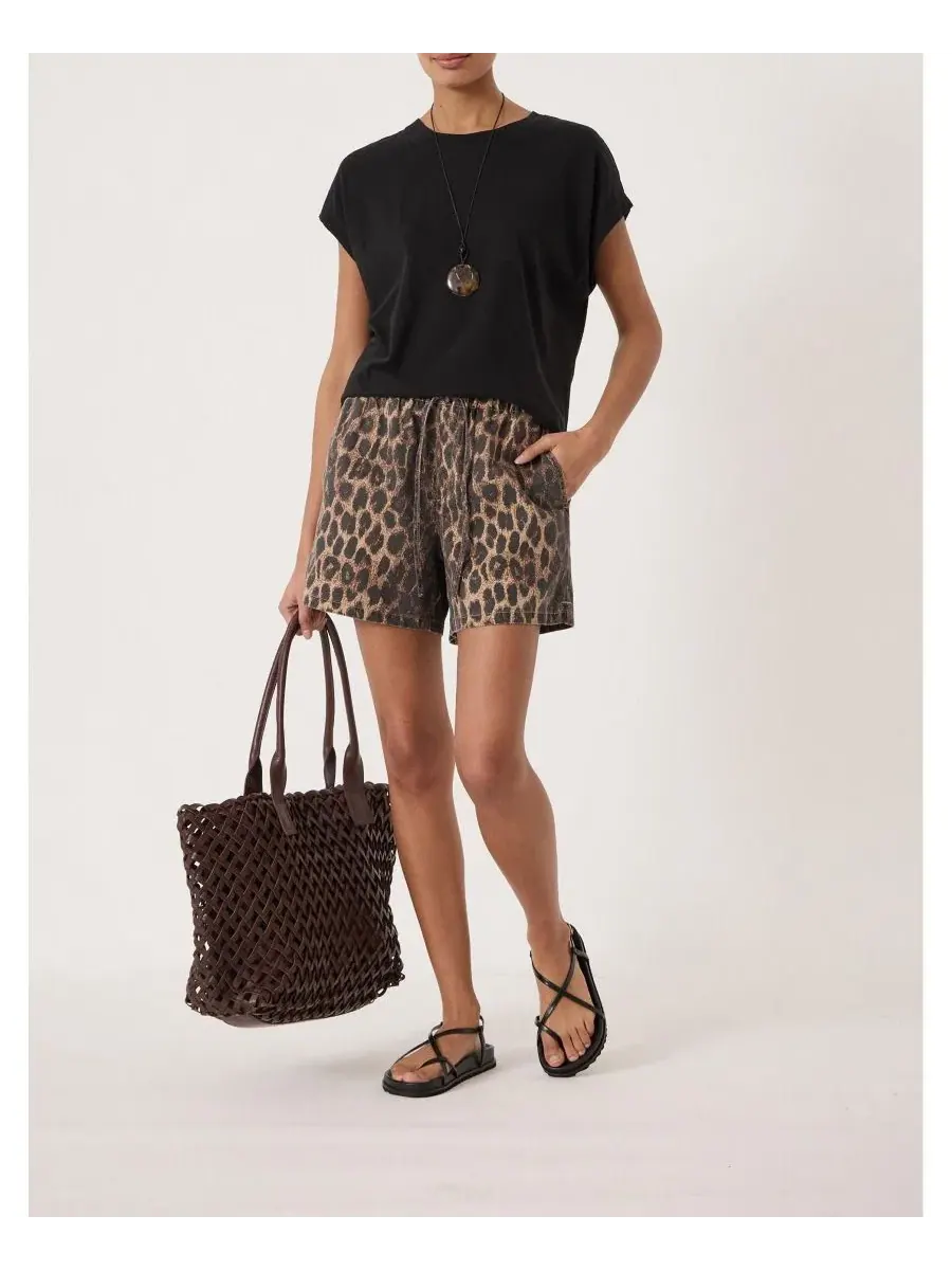 Шорты Betty из денима с эластичным поясом и принтом Leopard Hush — изображение 5 из 6, коричневый