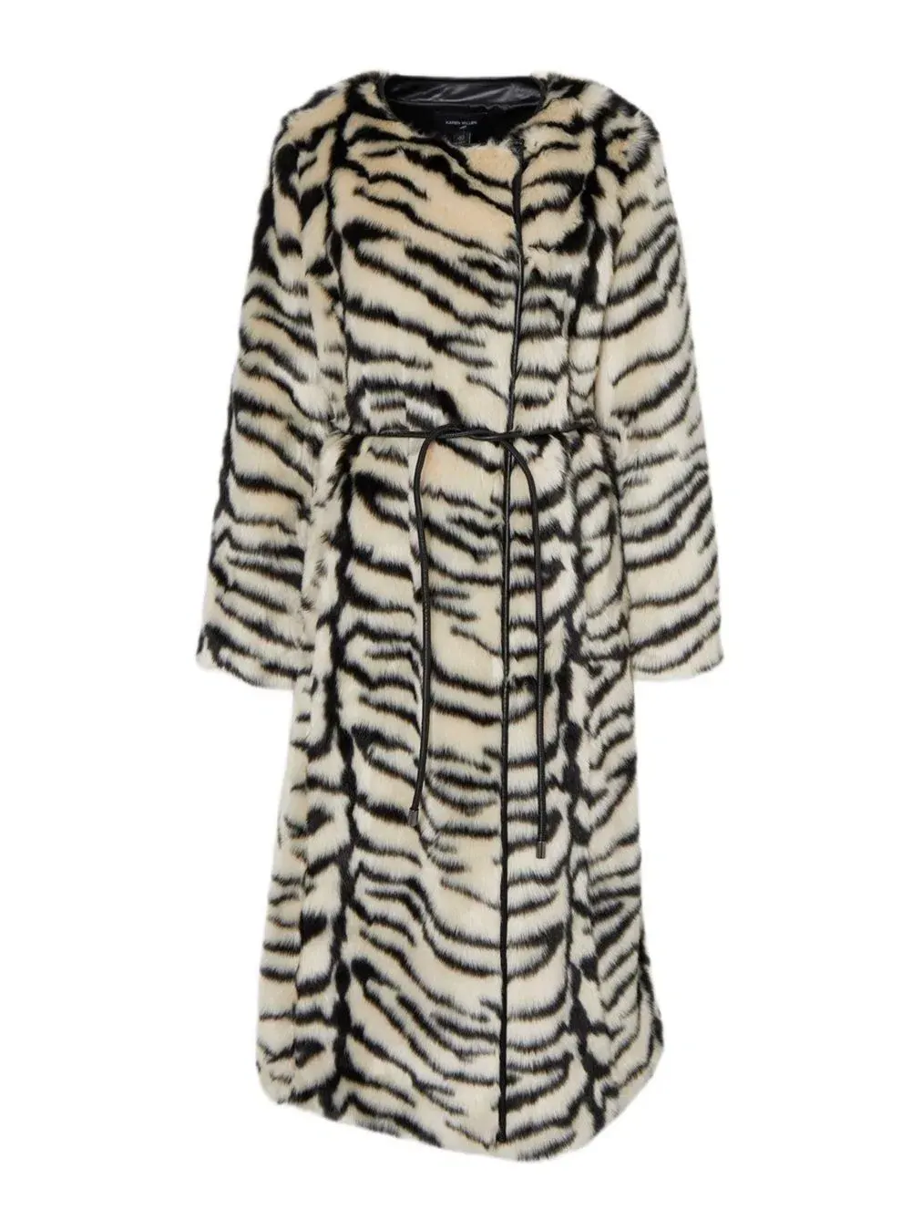 Пальто миди из искусственного меха с поясом, модель Zebra Print Karen Millen — изображение 2 из 8, мульти