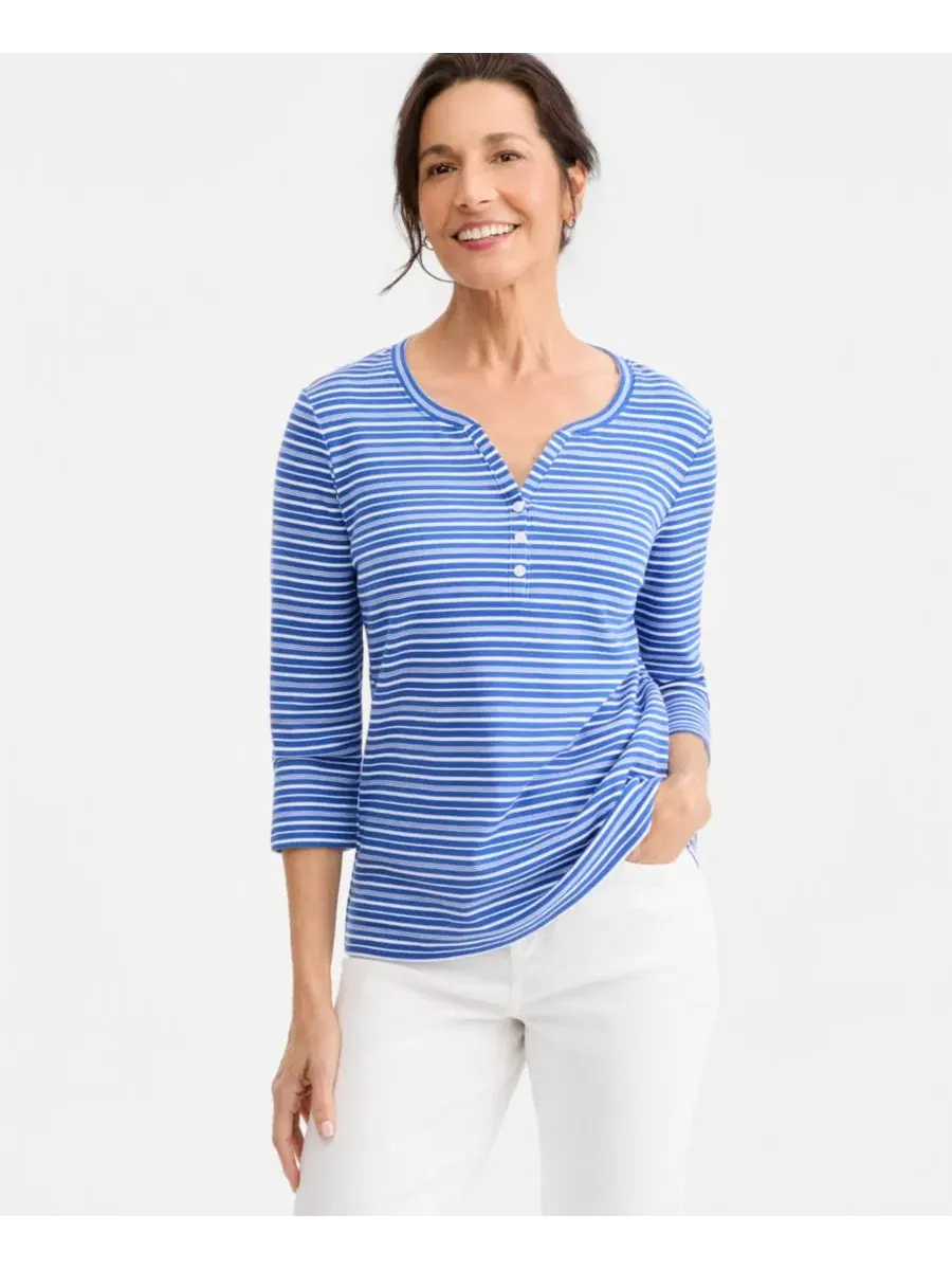 Блузка-поло с длинным рукавом 3/4, модель Petite Striped Henley Style & Co