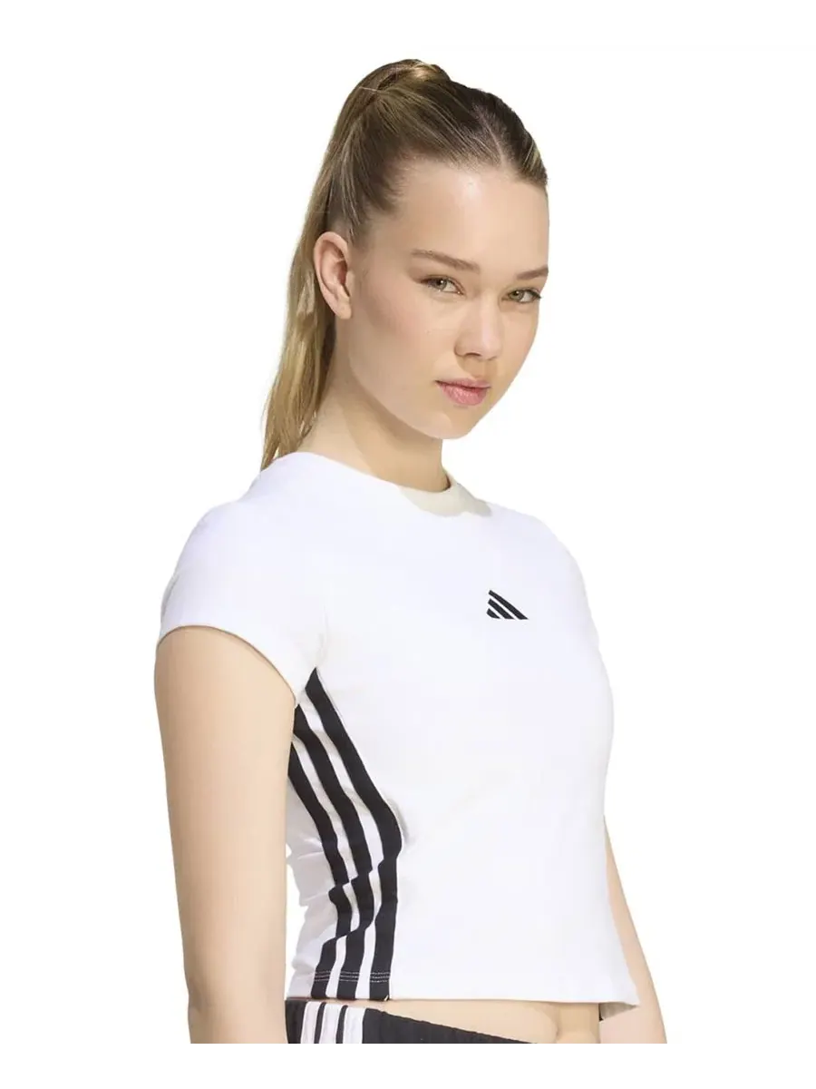 Женская футболка с коротким рукавом, приталенная, хлопковая, с логотипом adidas — изображение 1 из 6, белый/черный