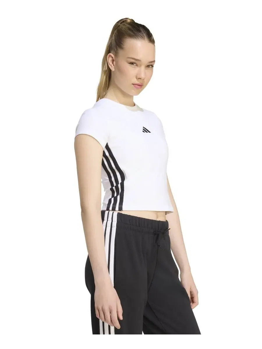 Женская футболка с коротким рукавом, приталенная, хлопковая, с логотипом adidas — изображение 3 из 6, белый/черный