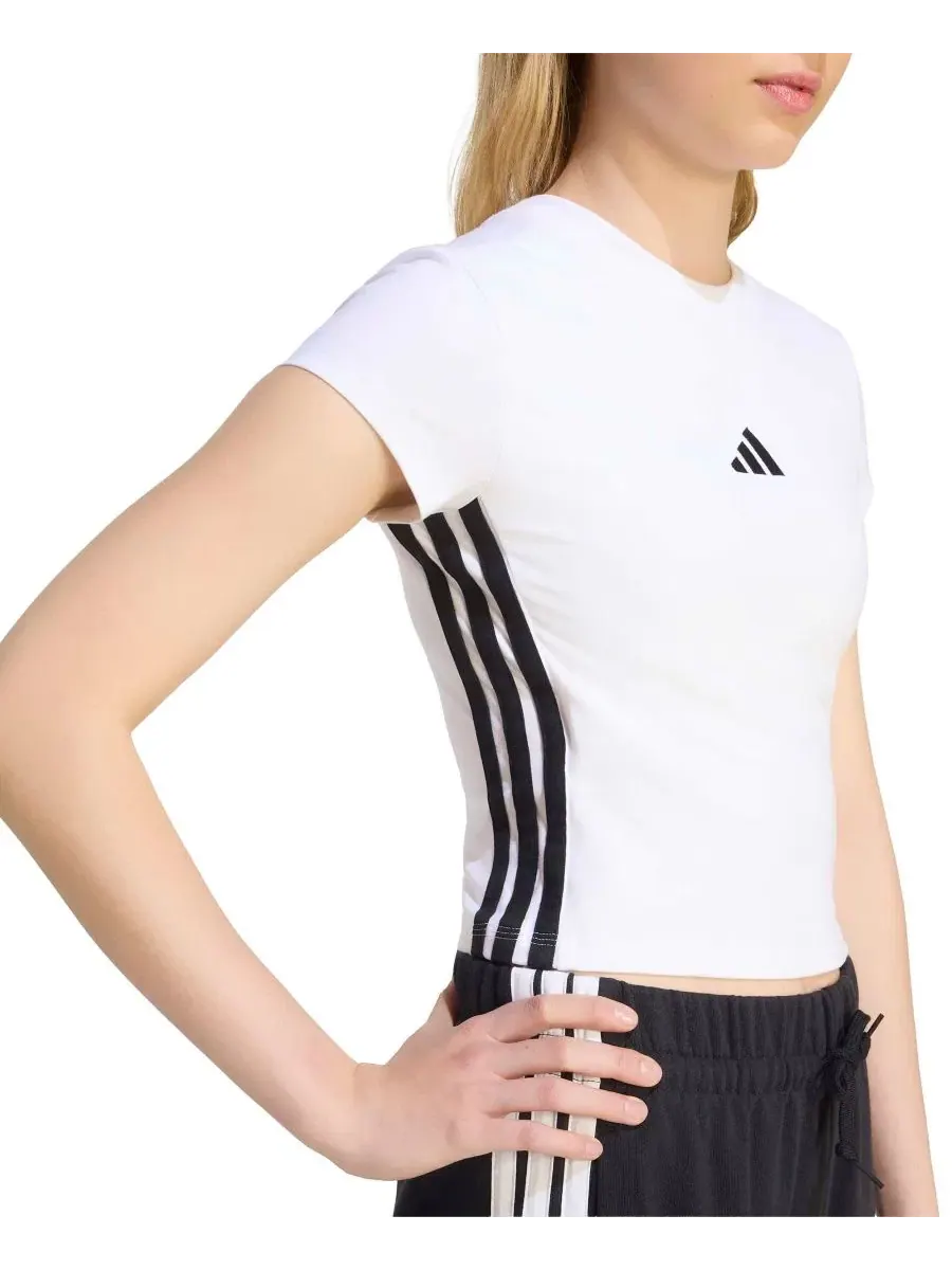 Женская футболка с коротким рукавом, приталенная, хлопковая, с логотипом adidas — изображение 4 из 6, белый/черный