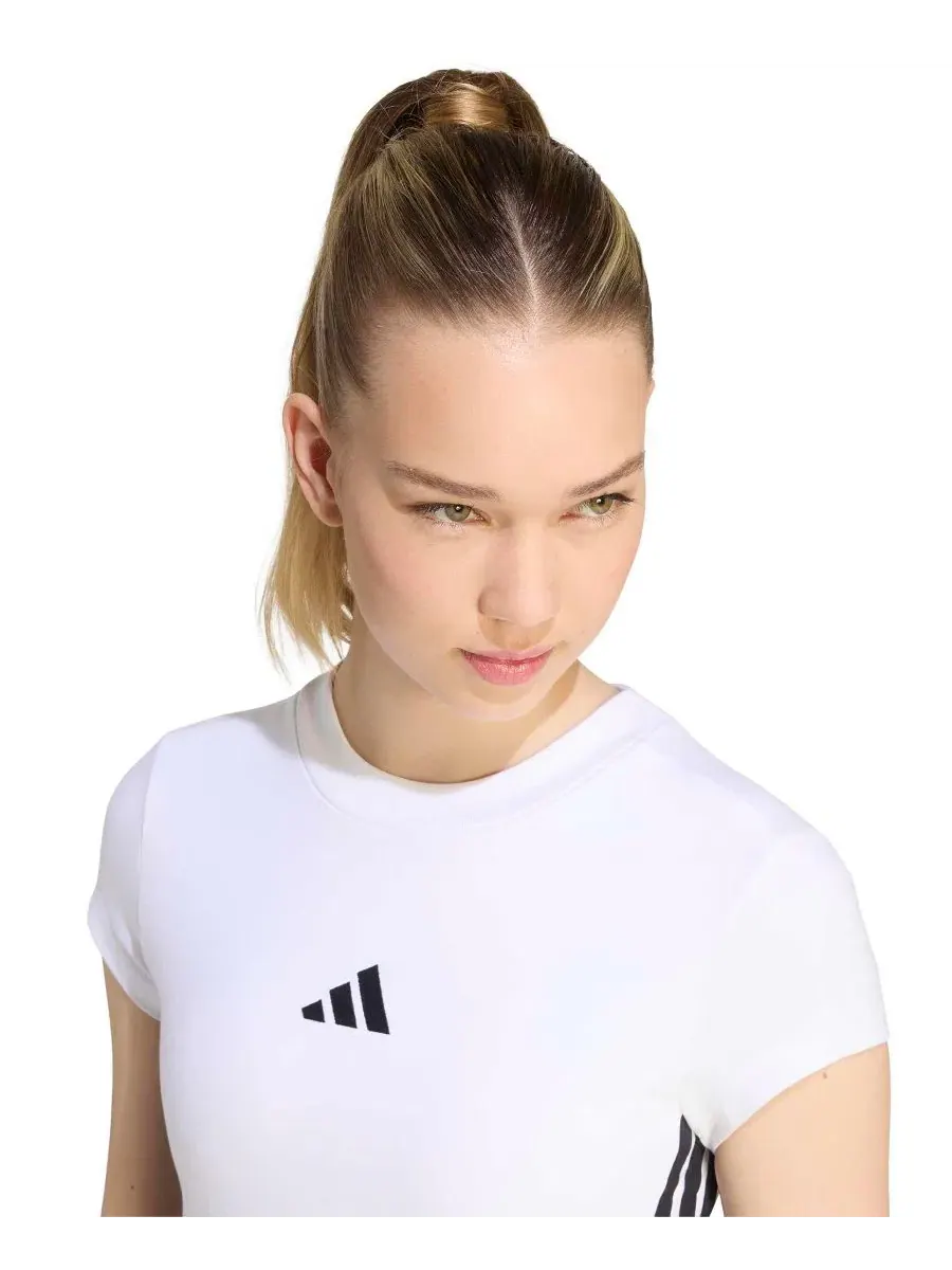 Женская футболка с коротким рукавом, приталенная, хлопковая, с логотипом adidas — изображение 5 из 6, белый/черный