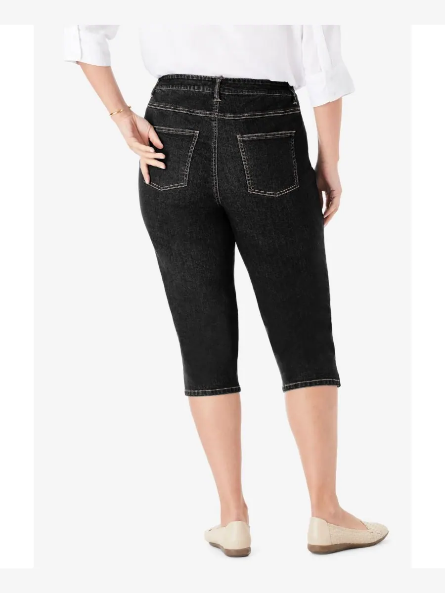 Женские джинсы-капри Within Stretch Denim с пятью карманами Woman Within — изображение 2 из 3, черный джинсовый синий