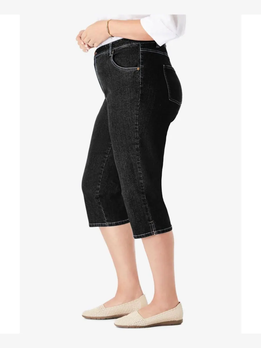 Женские джинсы-капри Within Stretch Denim с пятью карманами Woman Within — изображение 3 из 3, черный джинсовый синий