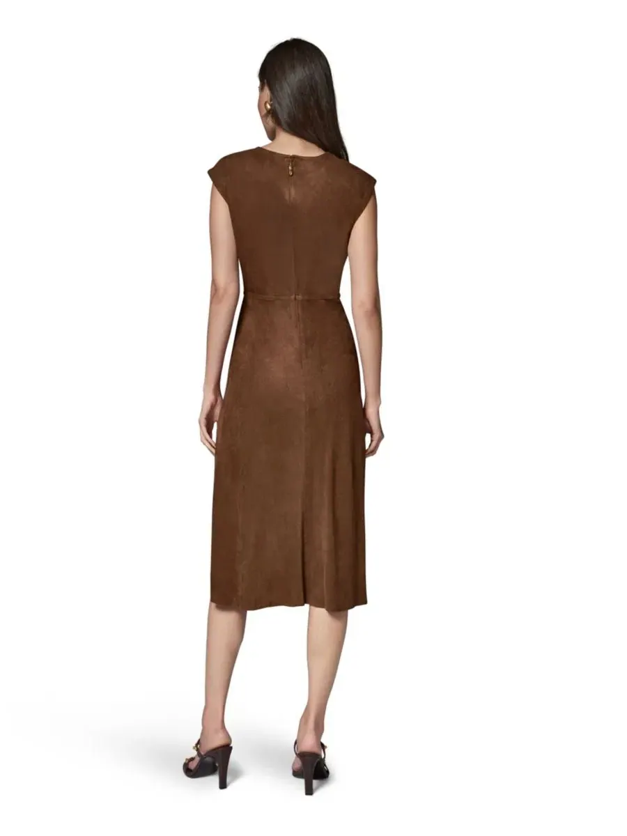 Платье миди из замши с капюшоном и рюшами Donna Karan New York — изображение 5 из 7, верблюжий