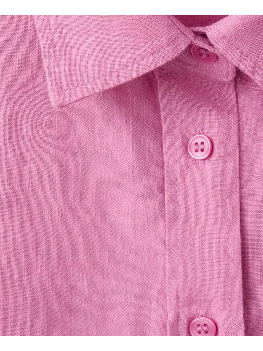 Женская рубашка из льна с нагрудным карманом MANGO — изображение 4 из 5, розовый
