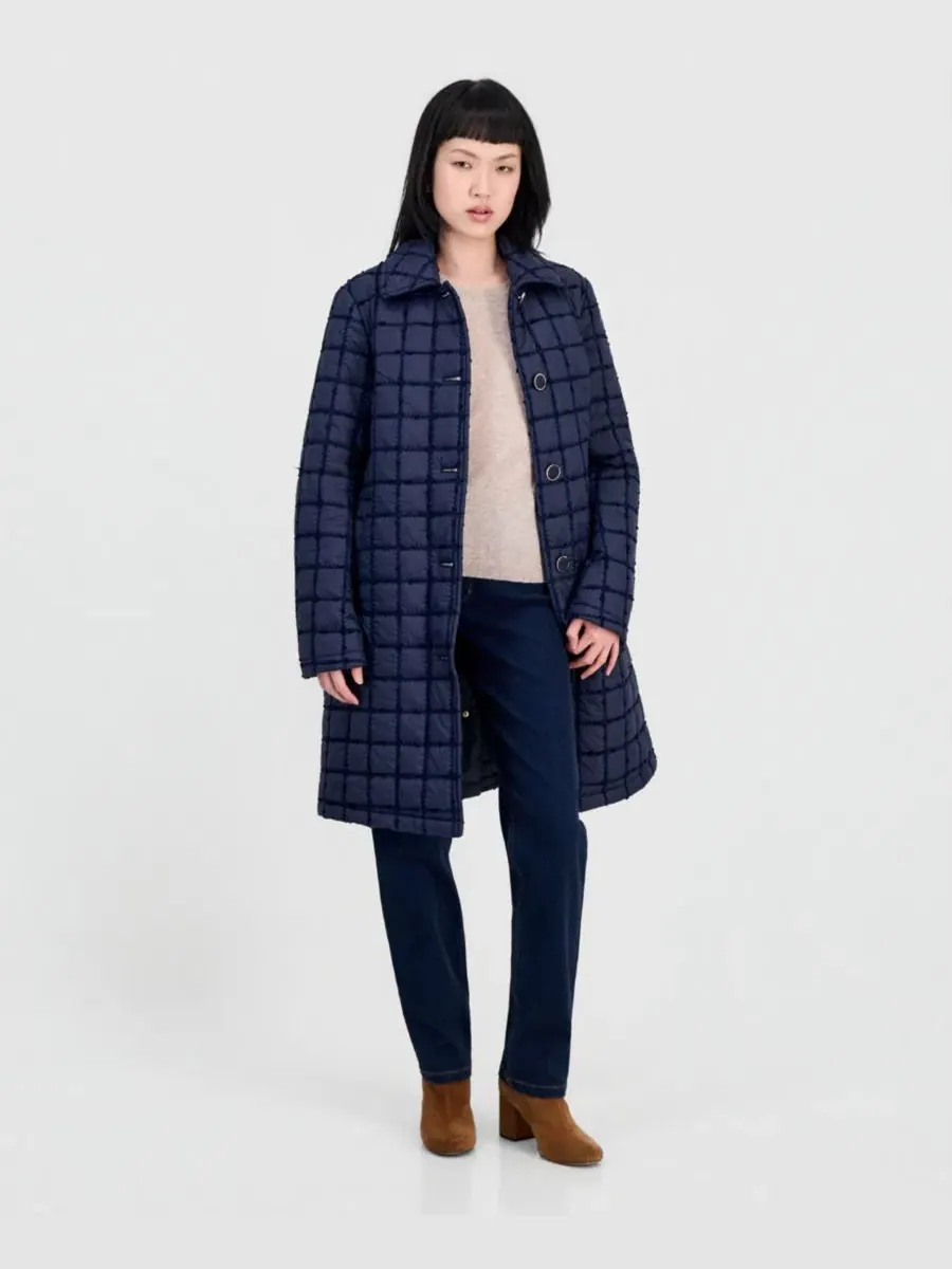 Женское длинное стеганое пальто с узором в клетку, модель Windowpane CeCe