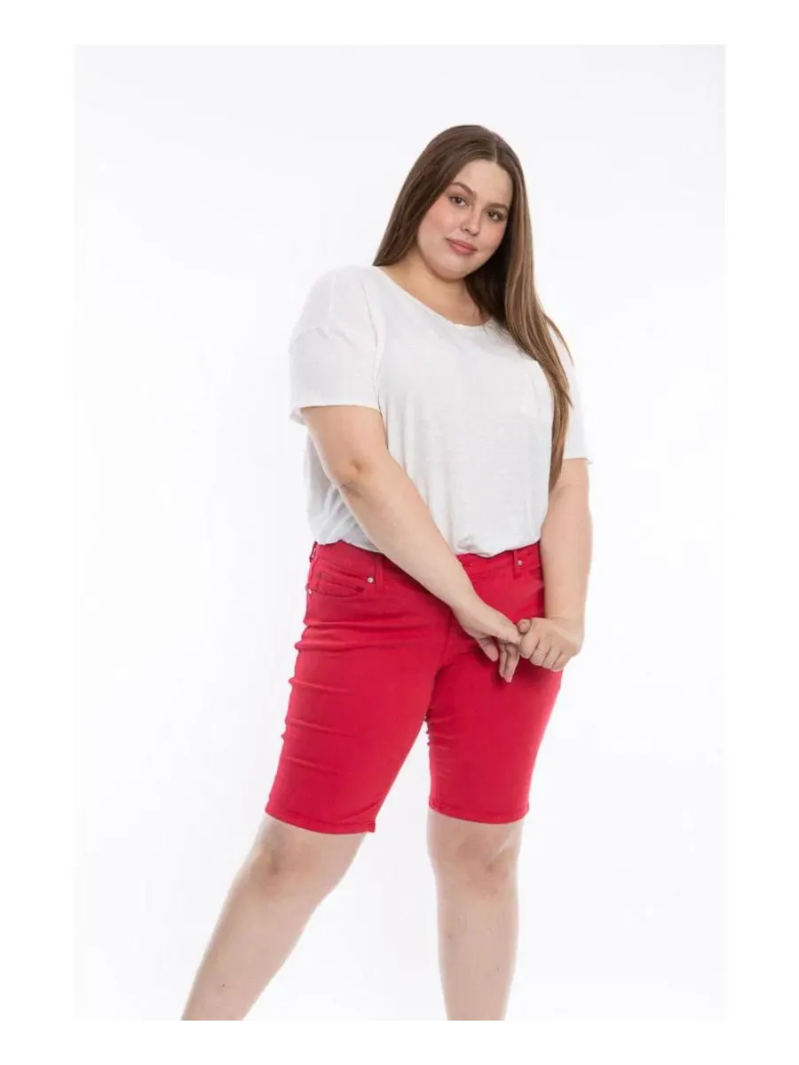 Шорты-бермуды из денима с защипами SLINK Jeans — красный