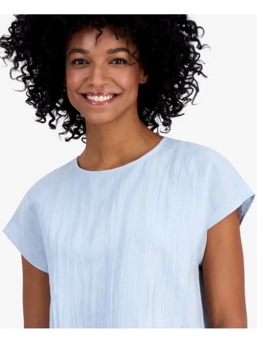 Блуза свободного кроя с коротким рукавом Eileen Fisher — изображение 2 из 4, голубой