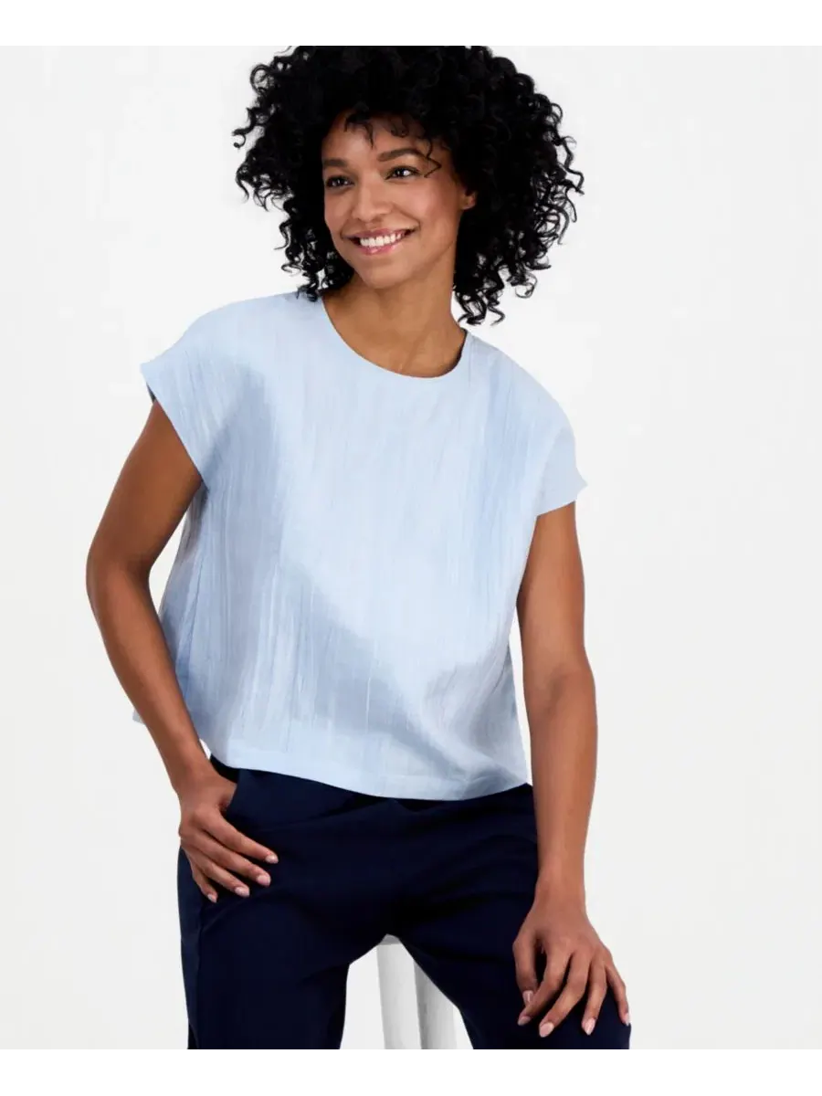 Блуза свободного кроя с коротким рукавом Eileen Fisher — изображение 3 из 4, голубой