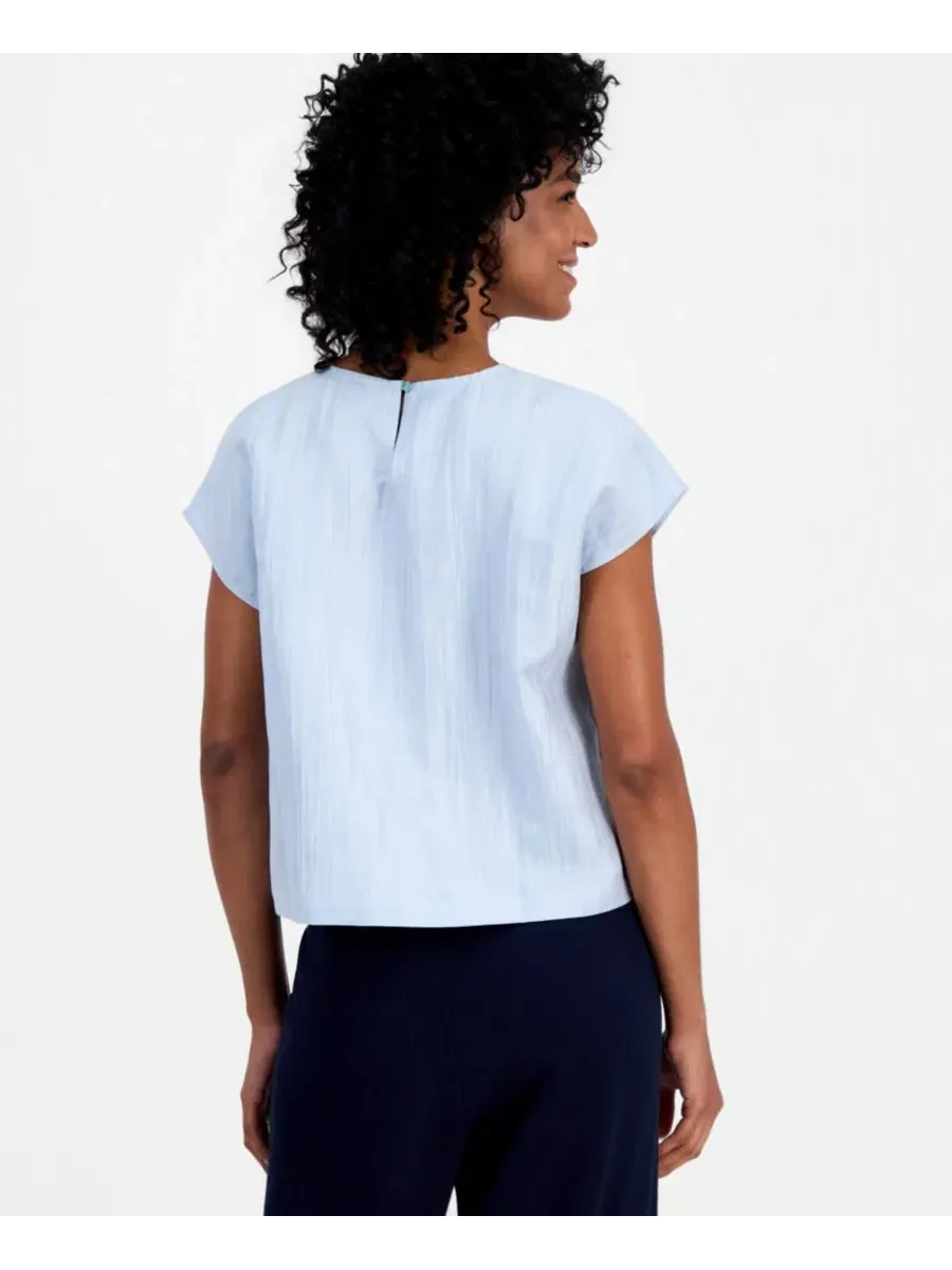 Блуза свободного кроя с коротким рукавом Eileen Fisher — изображение 4 из 4, голубой