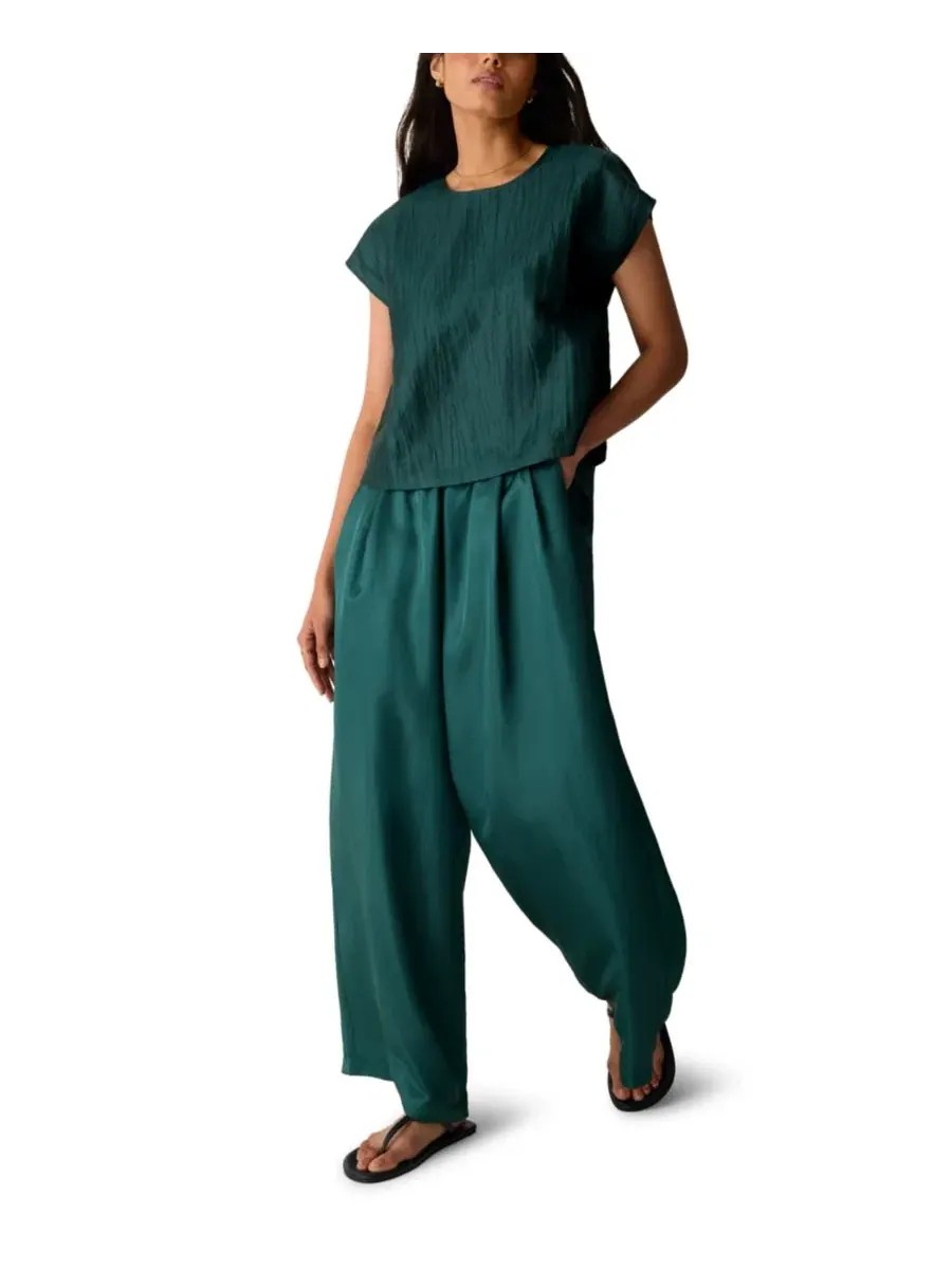 Блуза с круглым вырезом и коротким рукавом, фактурная Eileen Fisher — изображение 2 из 4, зеленый