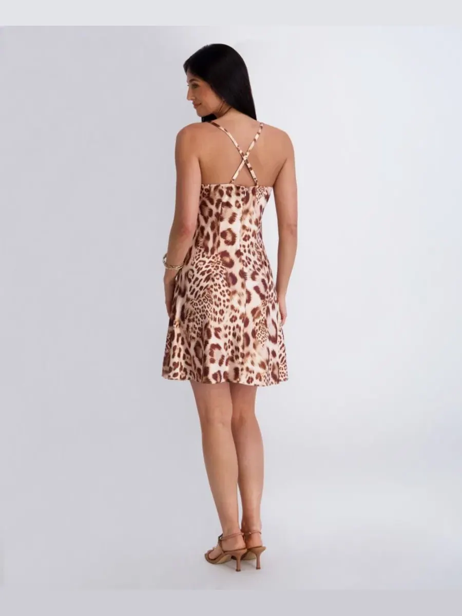 Платье-комбинация из атласа с принтом, модель Animal Print Satin Slip Dress Siena — изображение 5 из 6, бежевый мульти
