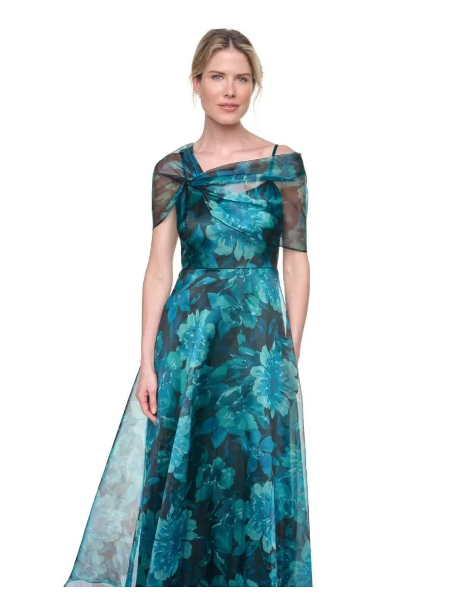 Платье-бальное асимметричное с кап-рукавом Petite Asymmetric Neck Cap-Sleeve Ball Gown Eliza J — изображение 2 из 5