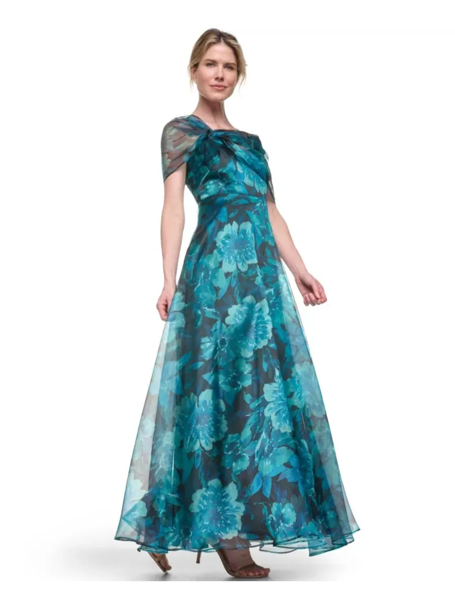 Платье-бальное асимметричное с кап-рукавом Petite Asymmetric Neck Cap-Sleeve Ball Gown Eliza J — изображение 3 из 5