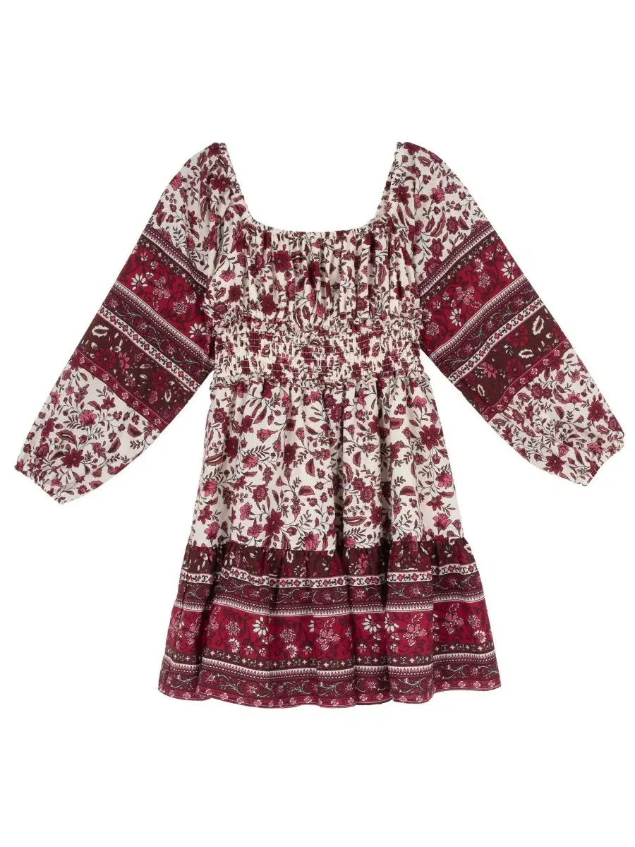 Платье с запахом и принтом, модель Smocked Waist Long-Sleeve Rare Editions