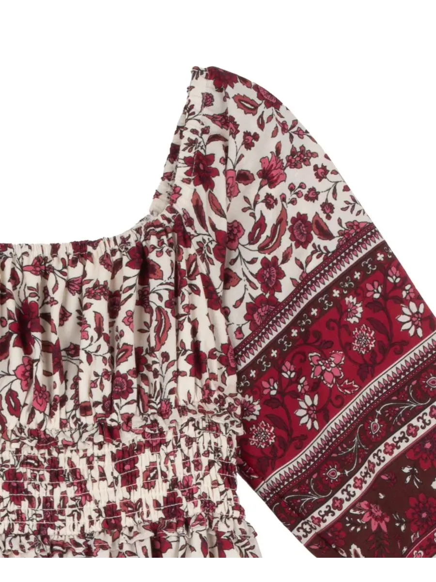 Платье с запахом и принтом, модель Smocked Waist Long-Sleeve Rare Editions — изображение 3 из 4, бордовый
