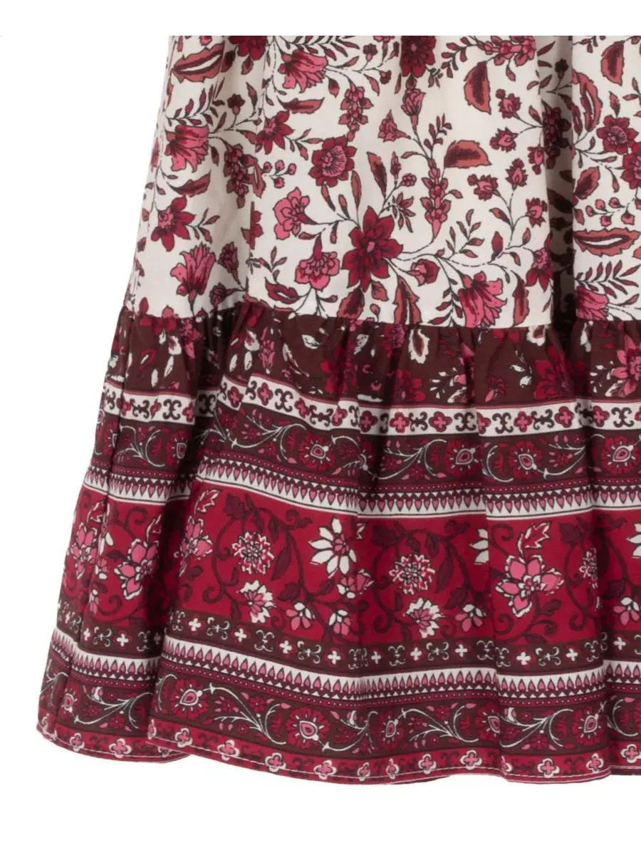 Платье с запахом и принтом, модель Smocked Waist Long-Sleeve Rare Editions — изображение 4 из 4, бордовый