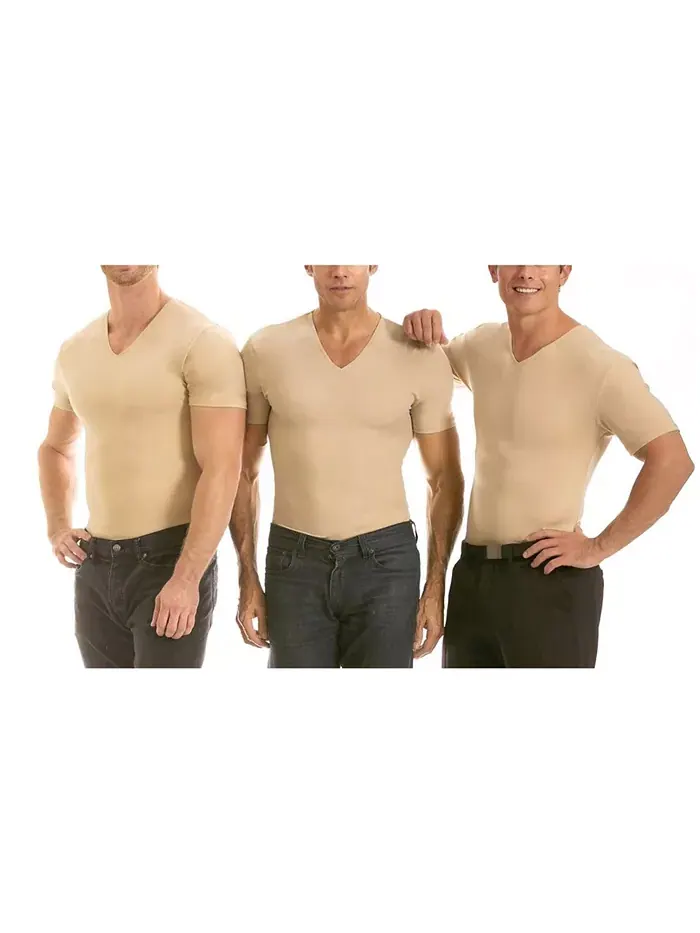Insta Slim Мужские Футболки с V-образным вырезом и коротким рукавом, компрессионные, 3 шт Instaslim — бежевый