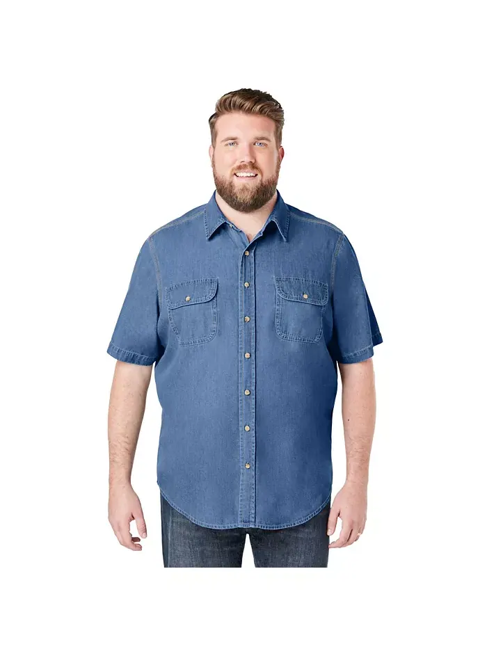 Большая и высокая футболка с коротким рукавом Denim And Twill от KingSize Boulder Creek — изображение 1 из 3, синий