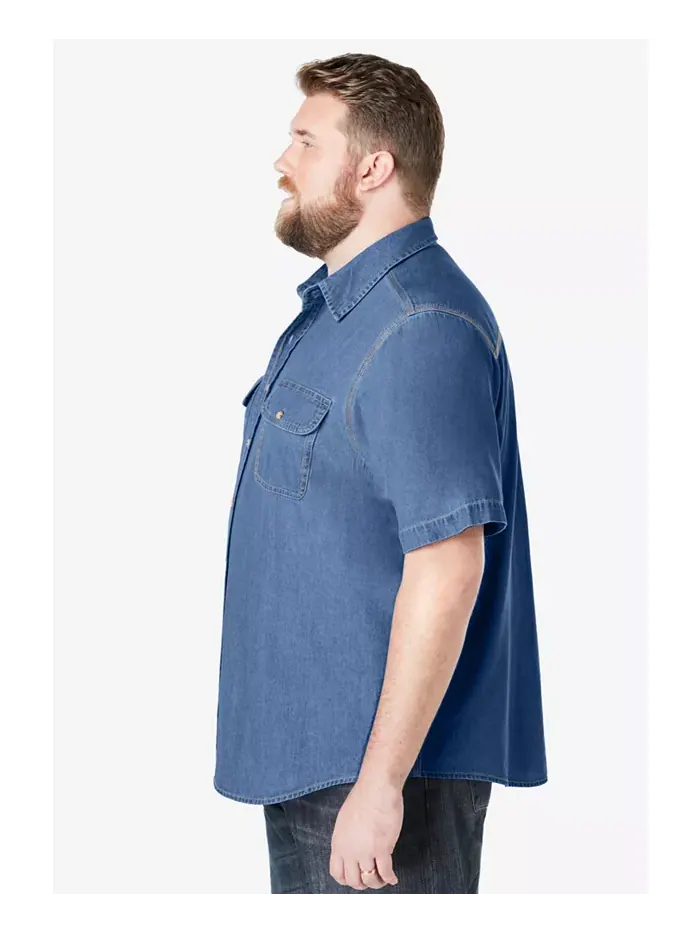 Большая и высокая футболка с коротким рукавом Denim And Twill от KingSize Boulder Creek — изображение 2 из 3, синий