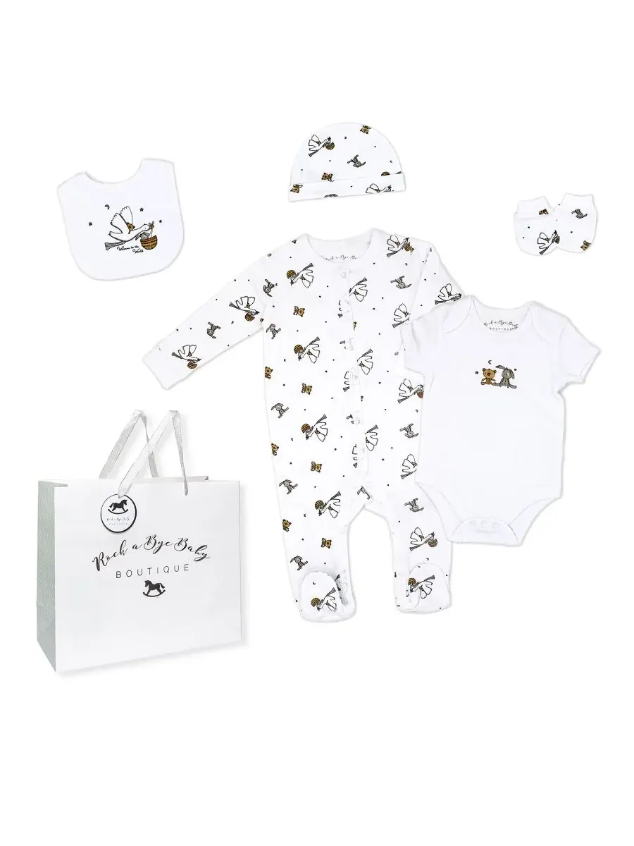Набор для новорожденных мальчиков и девочек, 7 предметов Rock-A-Bye Baby Boutique — белый