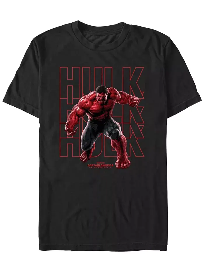 Мужская футболка с коротким рукавом Red Hulk Text Stack Marvel — черный